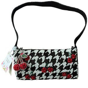 Made in India Hand-Beaded Black and White Houndstooth w/detachable Cherry Charm